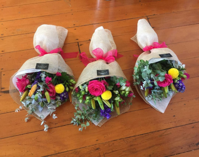 Bouquet in hessian - Seasonal flowers in a lovely little country styled bouquet wrapped in hessian - so cute!